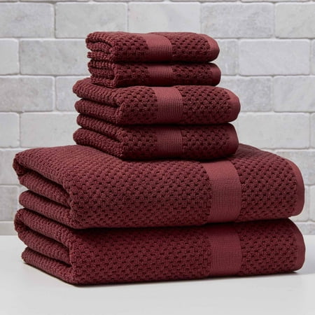 Better Homes & Gardens Signature Soft Cotton Popcorn Textured 6 Piece Bath Towel Set,Deep Redwood