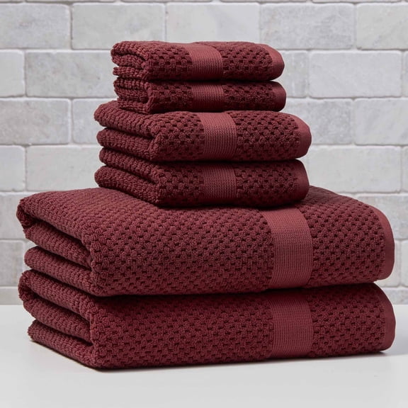 Better Homes & Gardens Signature Soft Cotton Popcorn Textured 6 Piece Bath Towel Set,Deep Redwood