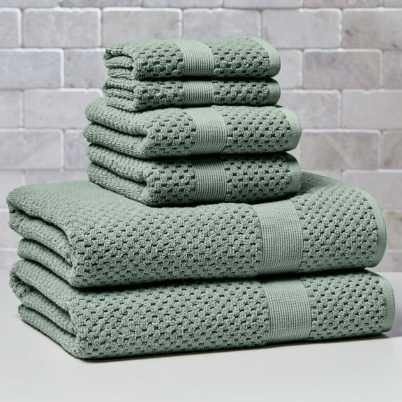 Better Homes & Gardens Signature Soft Cotton Popcorn Textured 6 Piece Bath Towel Set,Green River