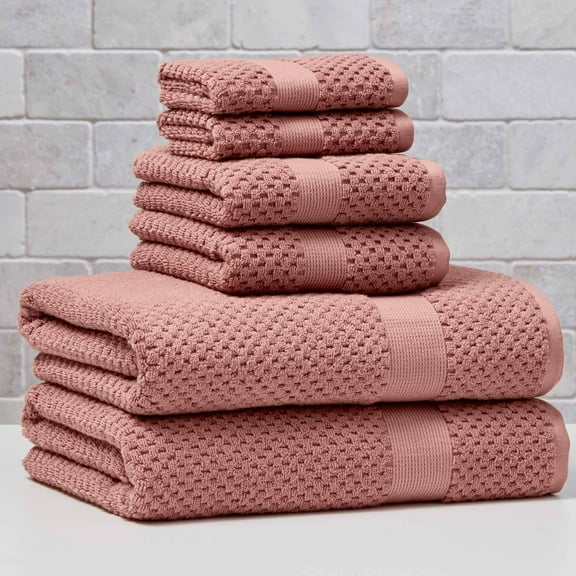 Better Homes & Gardens Signature Soft Cotton Popcorn Textured 6 Piece Bath Towel Set,Old Rose