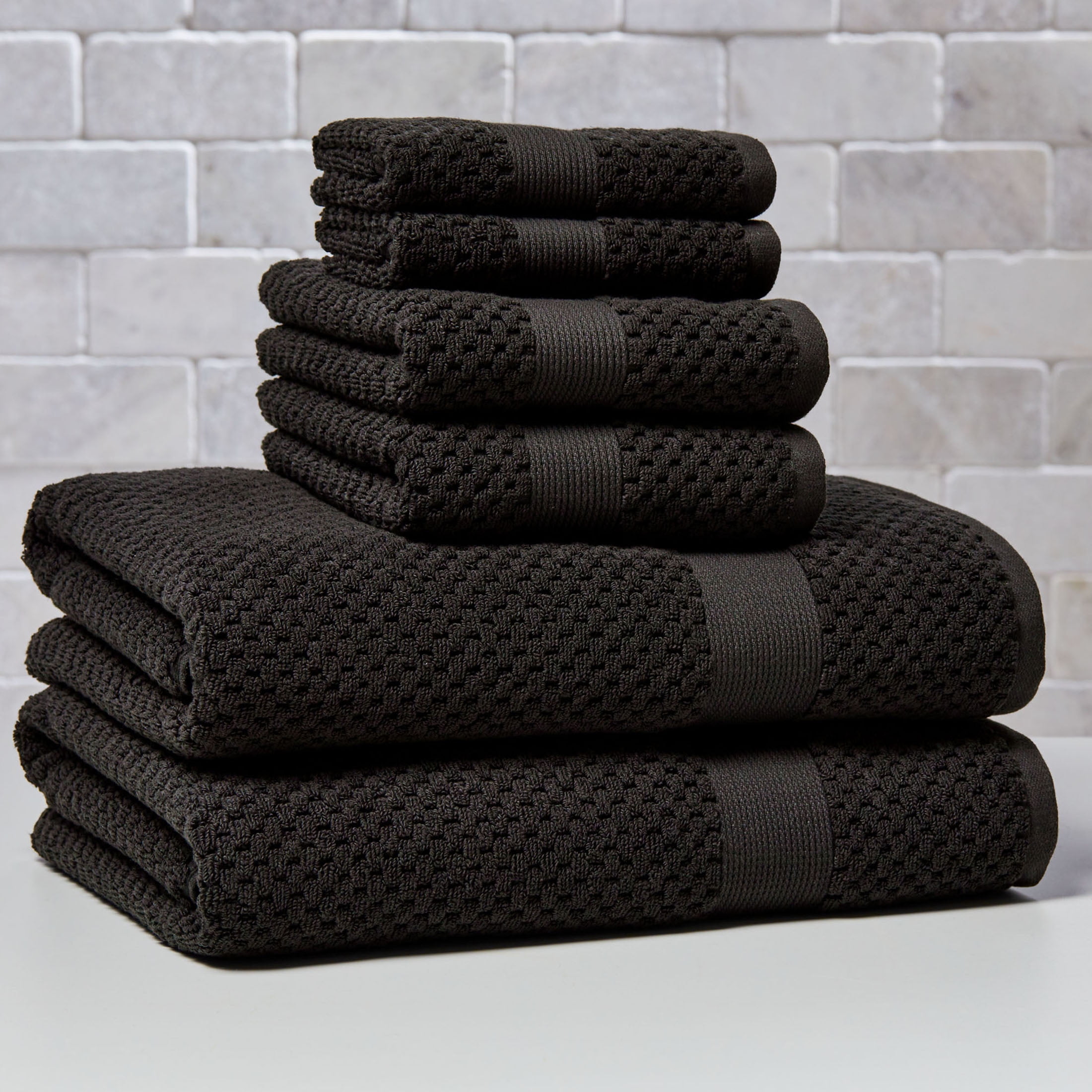 Better Homes & Gardens Signature Soft Popcorn Texture 6 Piece Towel Set,Rich Black