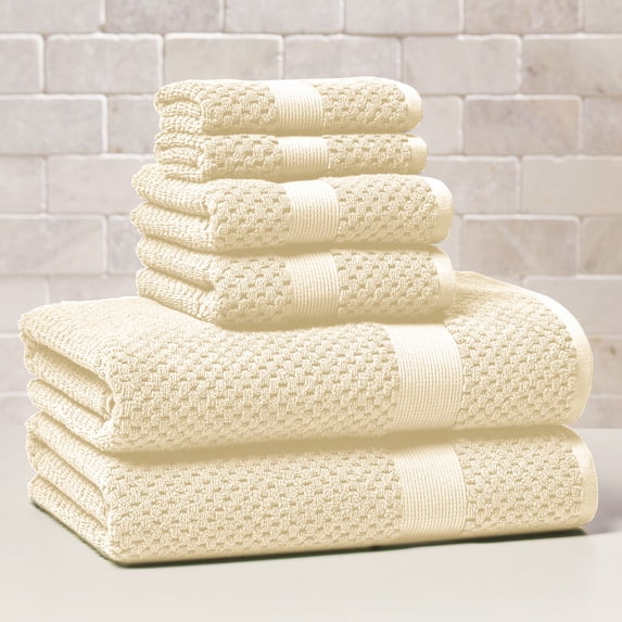 Better Homes & Gardens Signature Soft Cotton Popcorn Textured 6 Piece Bath Towel Set,Vanilla Dream