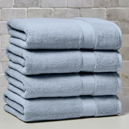 Better Homes & Gardens Signature Soft Solid Cotton 4 Piece Bath Bath Towel Set,Blue Water
