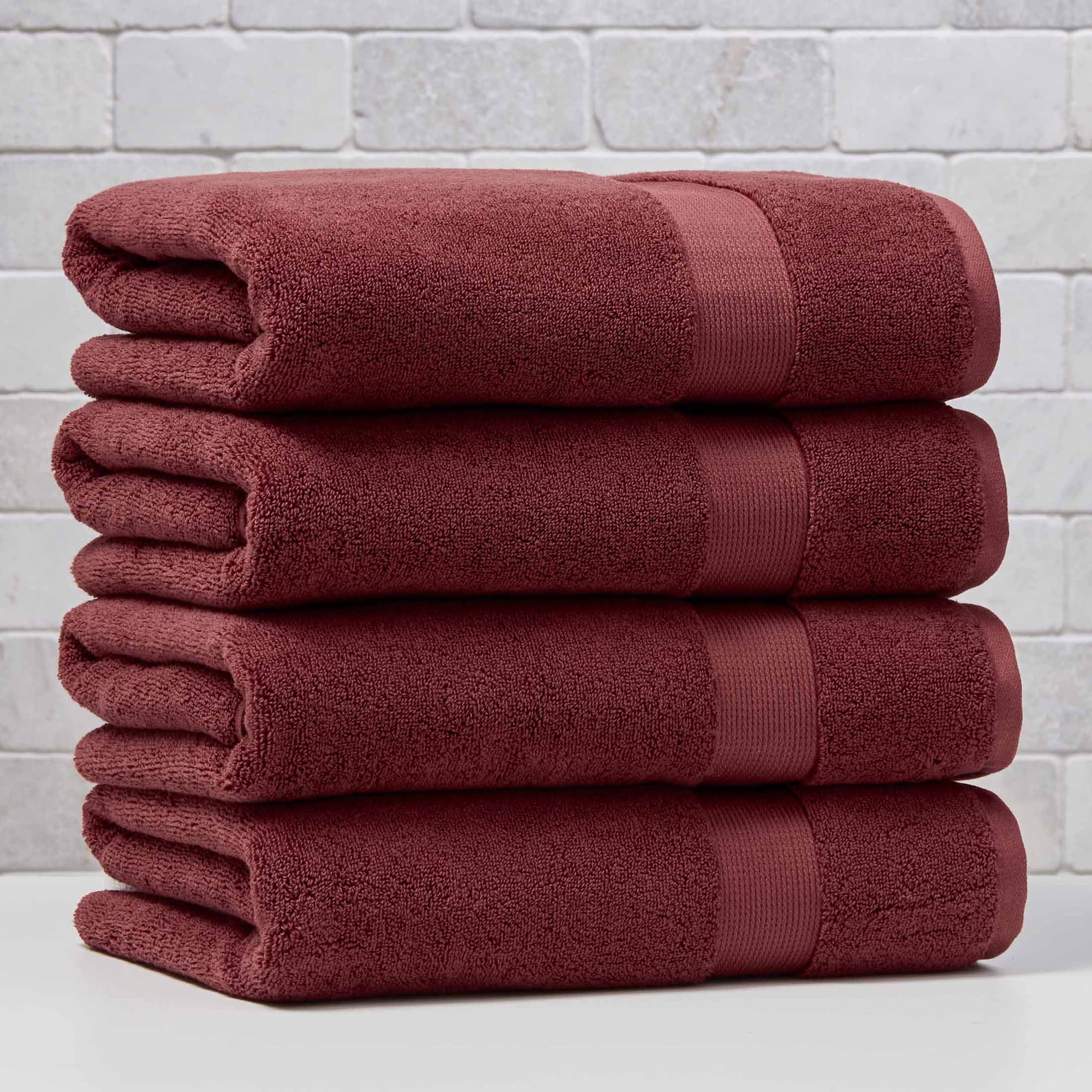 Soft Solid Cotton 4 Piece Bath Bath Towel Set, Deep Redwood