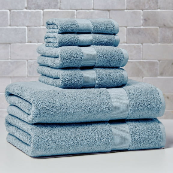 Better Homes & Gardens Signature Soft Solid Cotton 6 Piece Bath Towel Set,Blue Silver