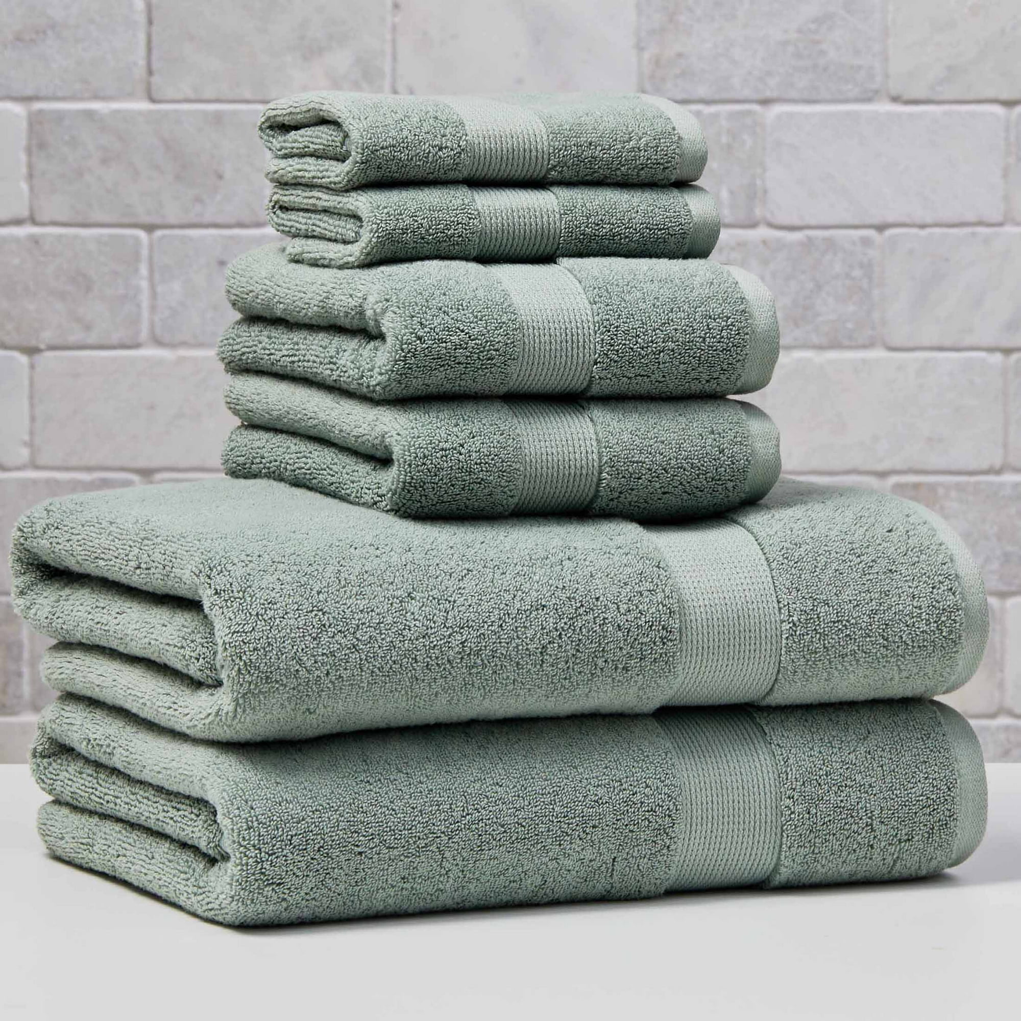 Better Homes & Gardens Signature Soft Solid Cotton 6 Piece Bath Towel Set,Green River