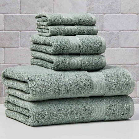Better Homes & Gardens Signature Soft Solid Cotton 6 Piece Bath Towel Set,Green River