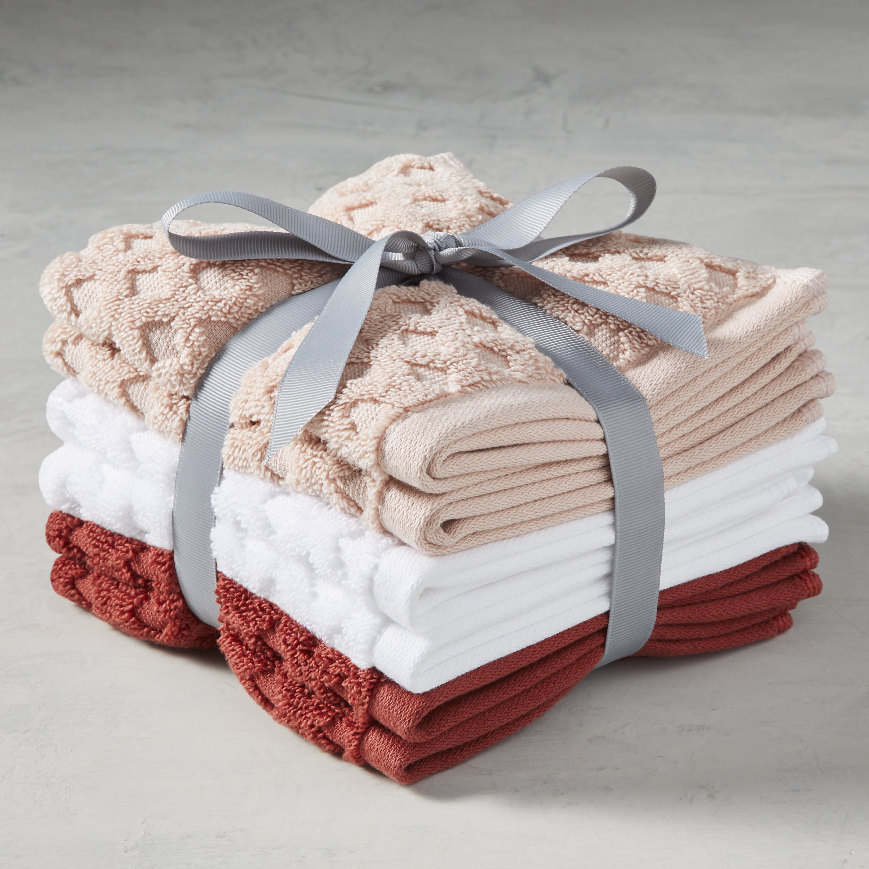 Better Homes & Gardens Signature Soft Textured 6 Piece Washcloth, Pink/White