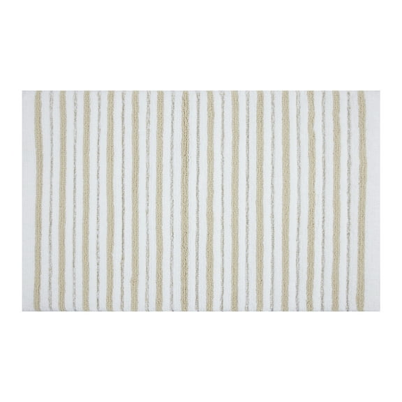 Better Homes & Gardens Signature Soft Tufted Stripe Bath Rug, Almond Biscuit & White, 20" x 34"