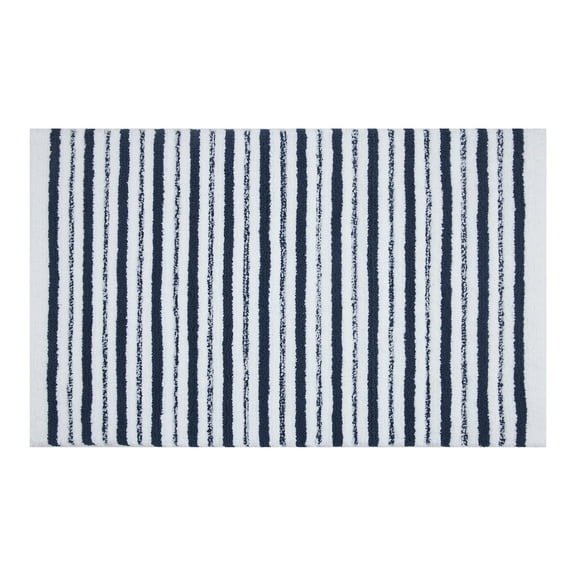 Better Homes & Gardens Signature Soft Tufted Stripe Bath Rug, Blue Admiral & White, 20" x 34"