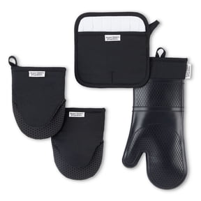 Better Homes & Gardens 4-Piece Oven Mitt, Potholder & Mini Mitt Set, Black