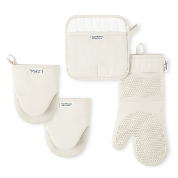 Better Homes & Gardens 4-Piece Oven Mitt, Potholder & Mini Mitt Set, Beige