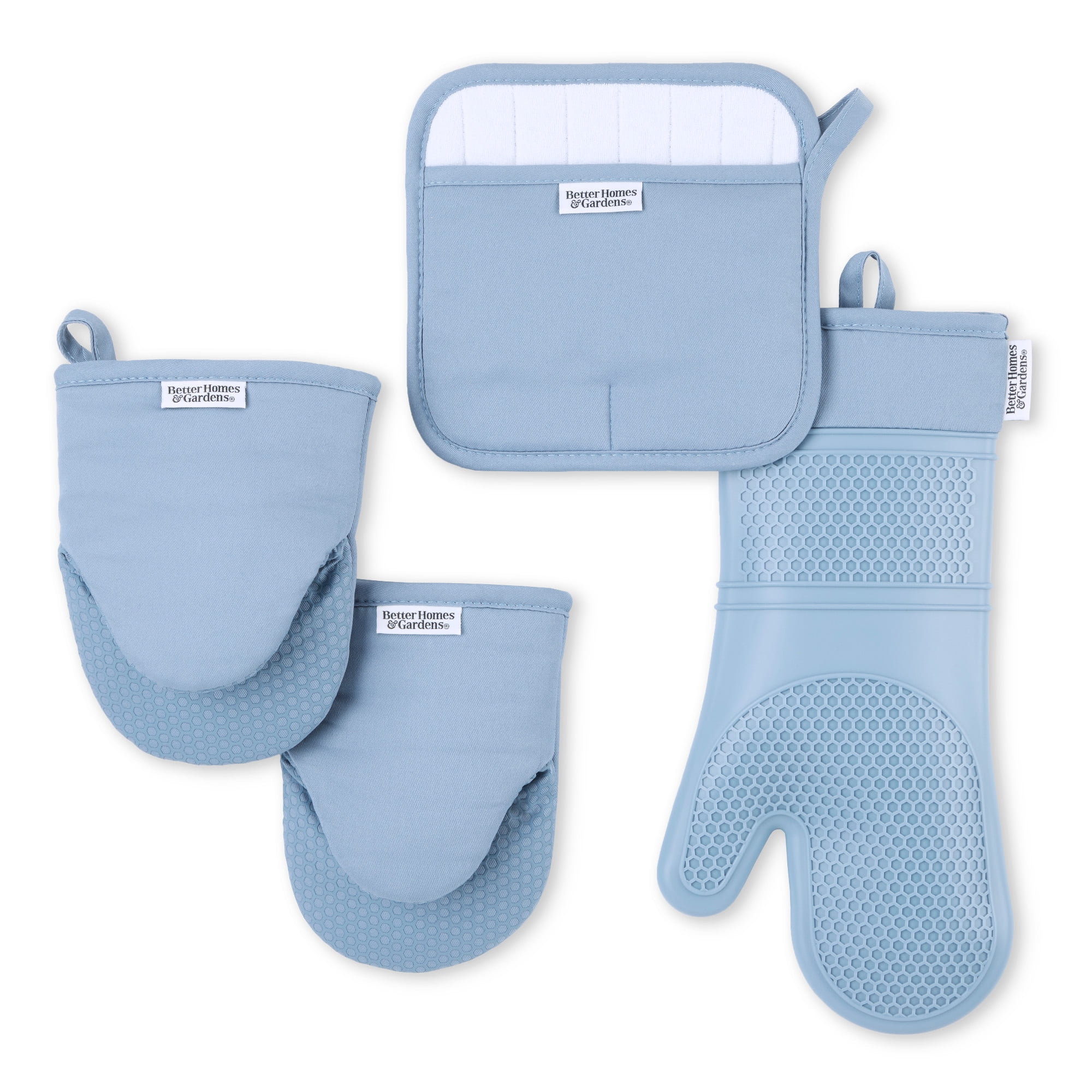 Better Homes & Gardens 4-Piece Oven Mitt, Potholder & Mini Mitt Set, Indigo
