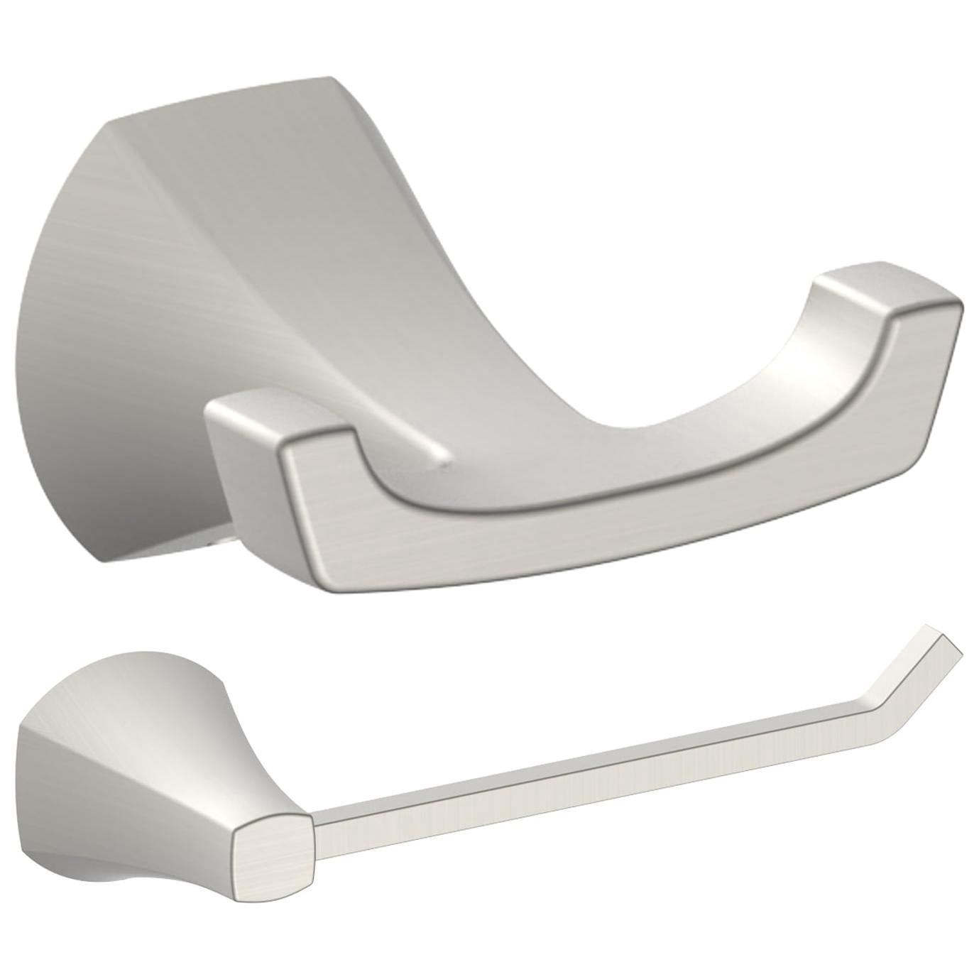 Better Homes & Gardens Simple Flare 3-Piece Bathroom Hardware Set – Satin Nickel Toilet Paper Holder & Robe Hooks
