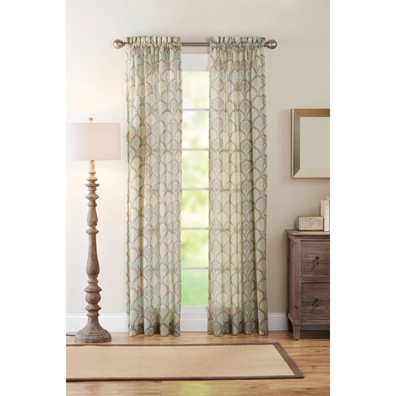 Better Homes & Gardens Single Curtain Panel, Blue Lace Fan Print 84 In.