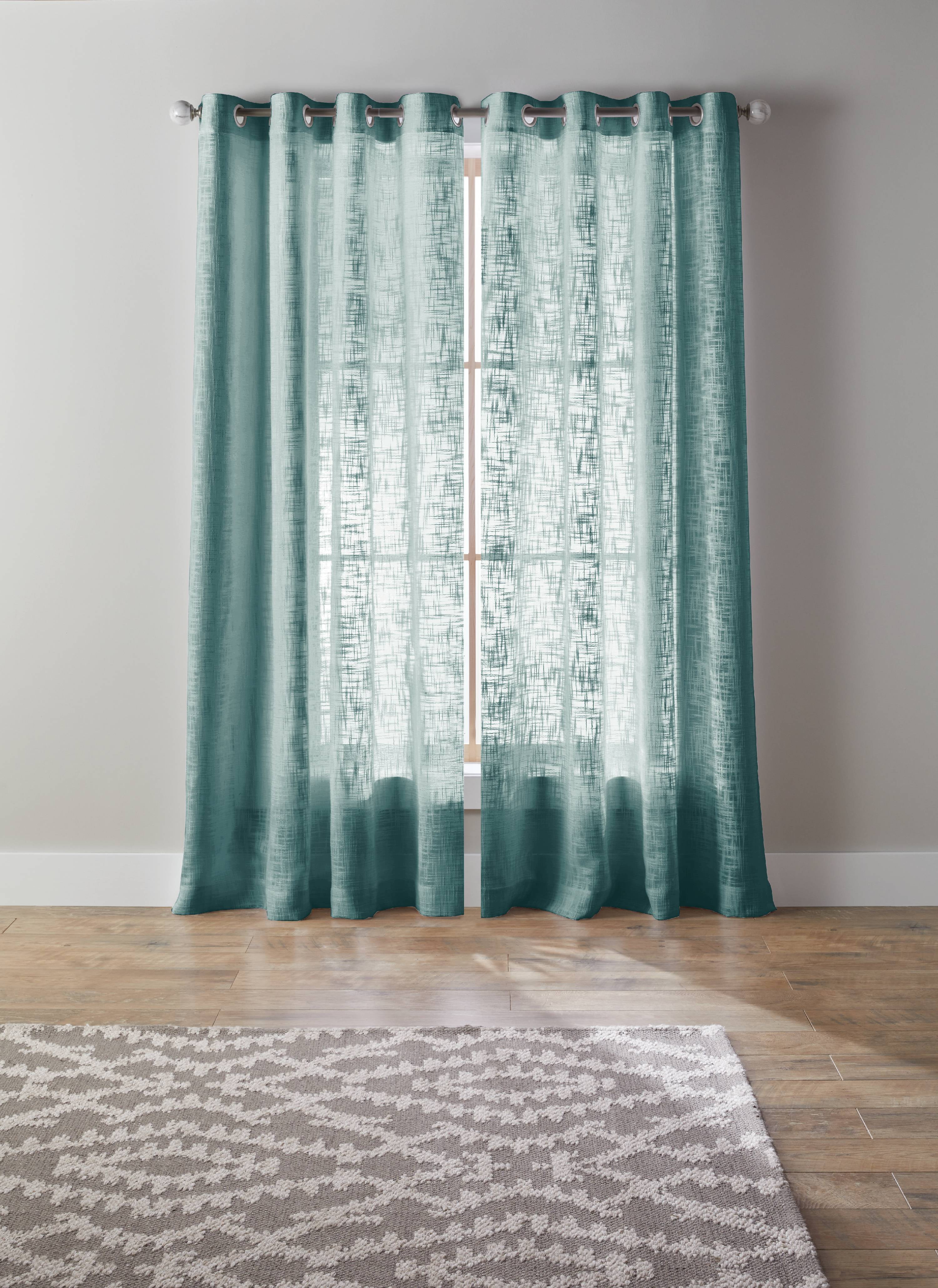 Better Homes & Gardens Slub Sheer Grommet Single Window Curtain Panel, Aqua Green, 52 x 84