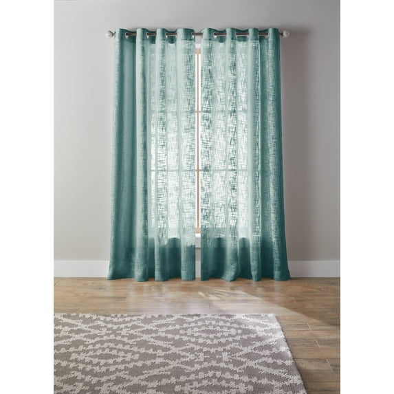 Better Homes & Gardens Slub Sheer Grommet Single Window Curtain Panel, Aqua Green, 52 x 84