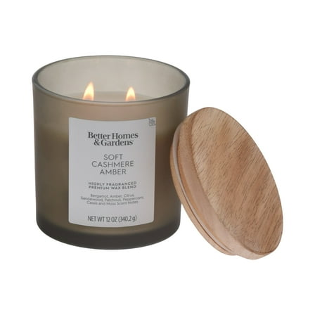 Better Homes and Gardens Soft Cashmere Amber Scented 2-Wick Frosted Jar Candle 12oz.