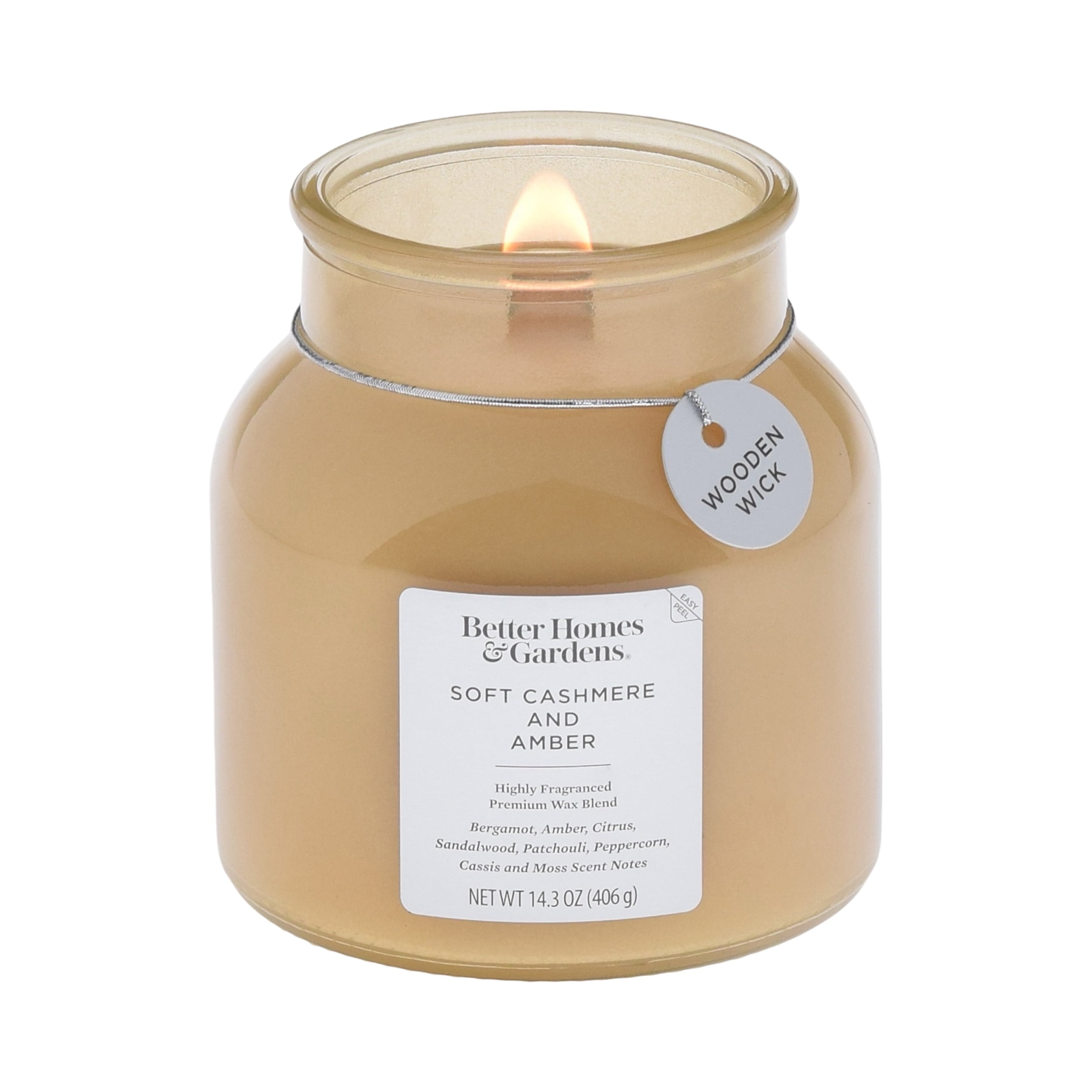 Better Homes & Gardens Soft Cashmere & Amber Scented Wooden Wick 14.3 oz Jar Candle