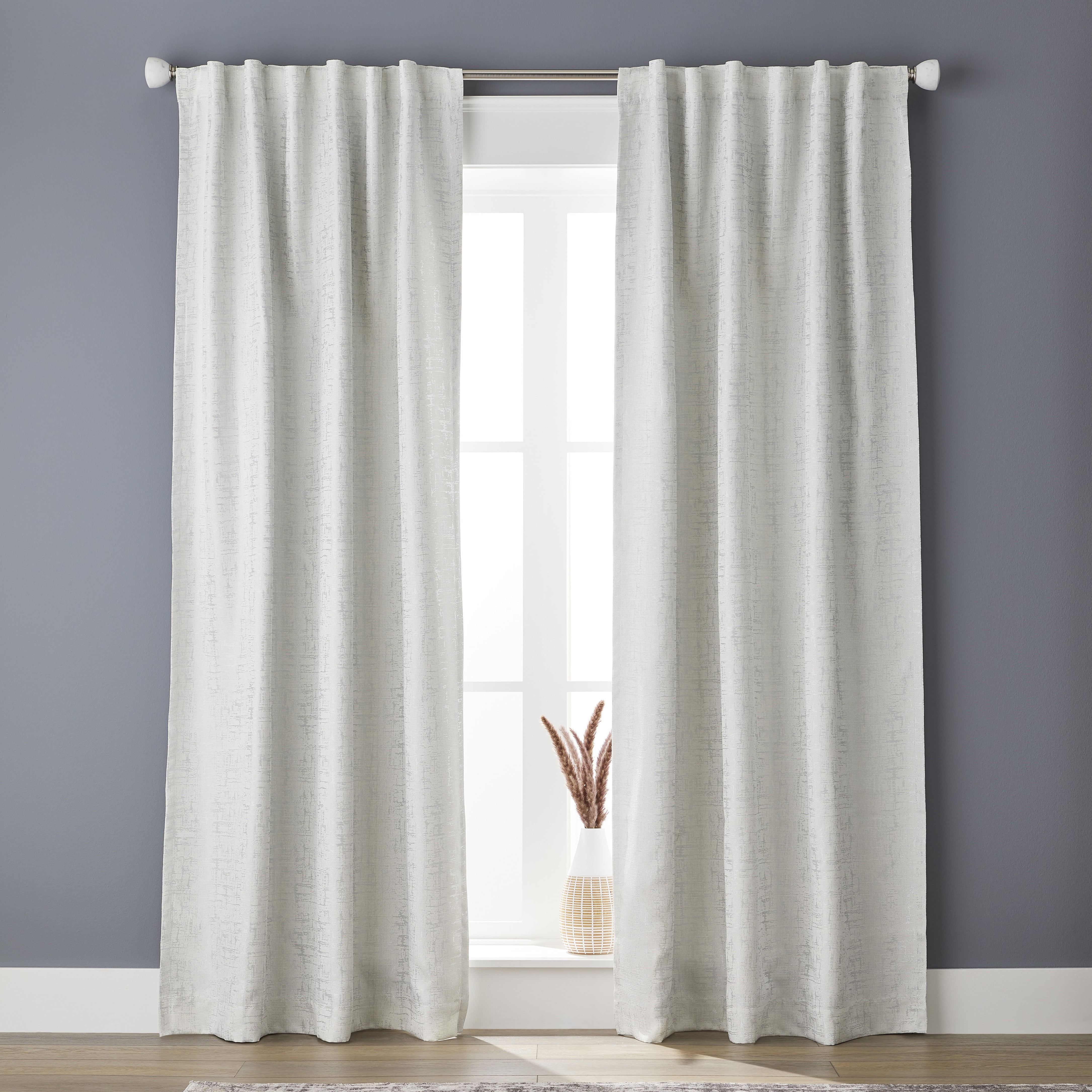 Better Homes & Gardens Abstract Textured Blackout Curtain Panel, 1 Panel, Soft Silver, 50" x 84"