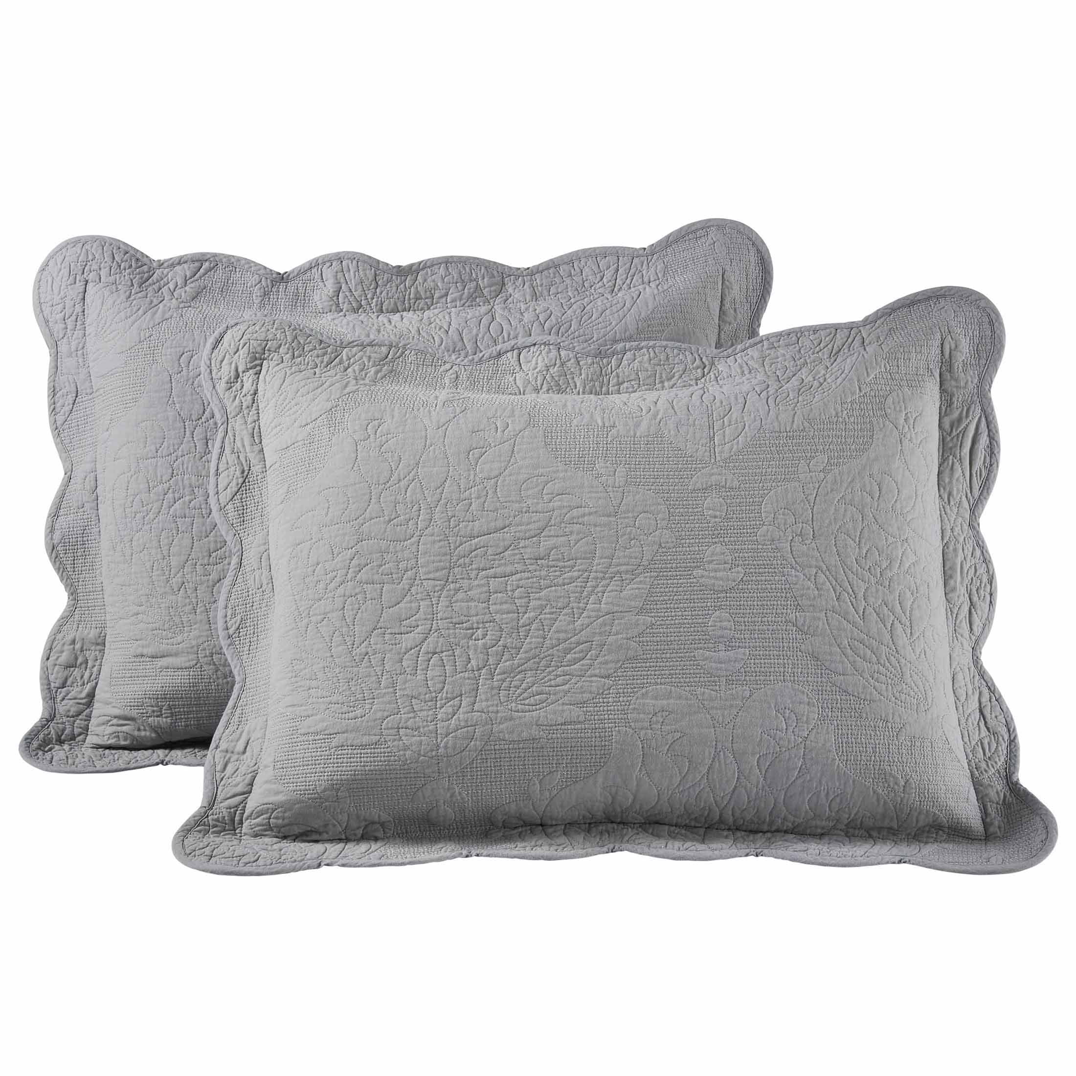 Better Homes & Gardens Paisley Medallion Cotton Quilted Pillow Shams, King, Silver, 2 Pack