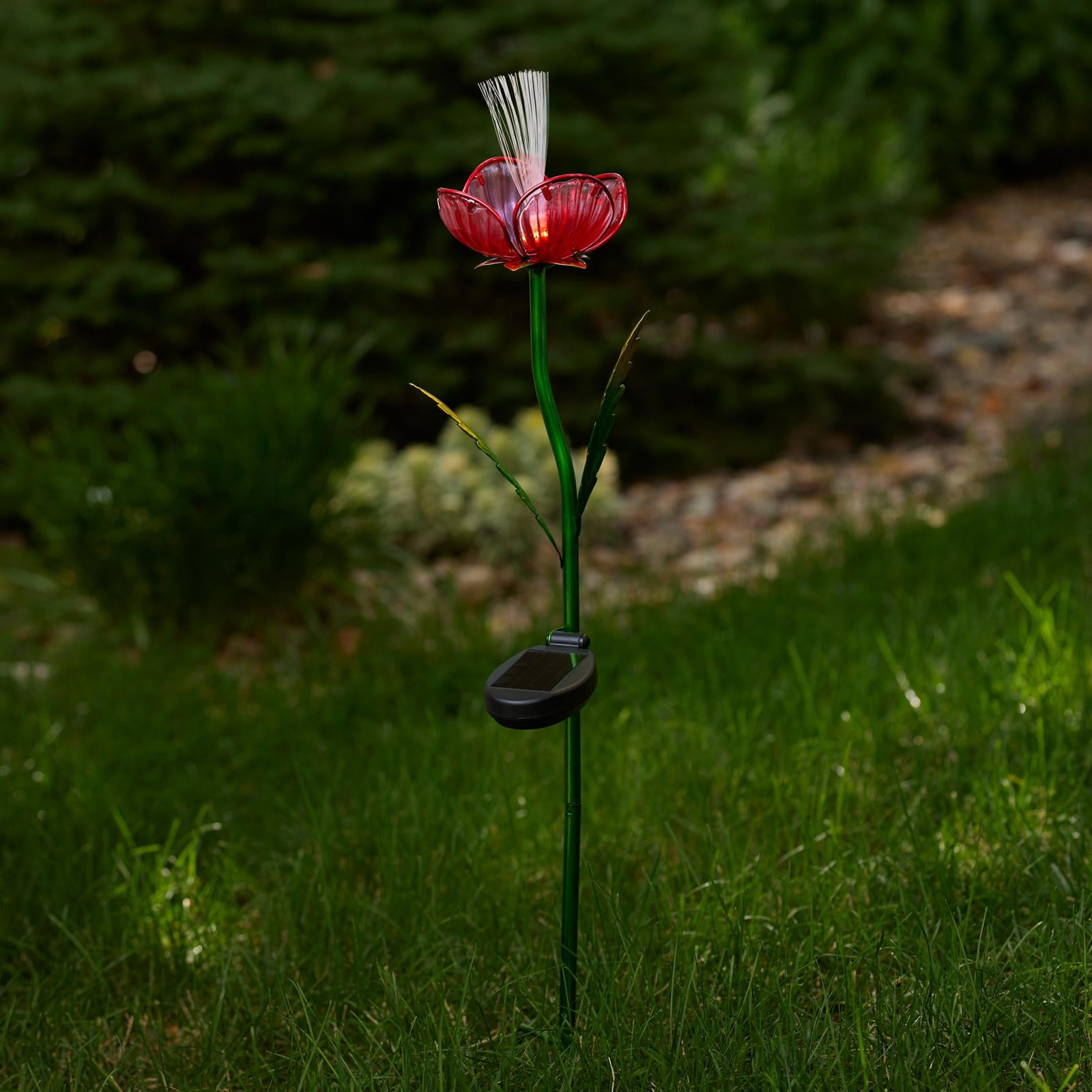 Better Homes & Gardens Solar LED Red Rose Glass & Metal Stake Light Outdoor Décor, 6.5"W x 4.72"D x 31.5"H, 0.89 lb weight