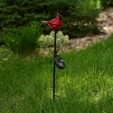 Better Homes & Gardens Solar LED Red and Black Stripe Bird Glass Stake Light Outdoor Décor, 7.3"W x 2.4"D x 25.4"H, 1.34 lb weight