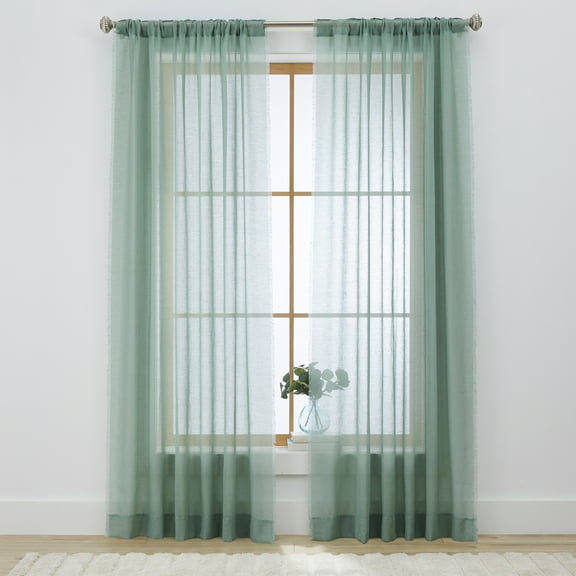 Better Homes & Gardens Solid Fringe 108"Single Curtain Panel Green River, Polyester, Linen, Rod Pocket/Back tab, Sheer