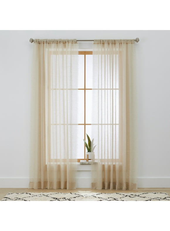 Better Homes & Gardens Solid Fringe 108"Single Curtain Panel Papyrus Beige, Polyester, Linen, Rod Pocket/Back tab, Sheer