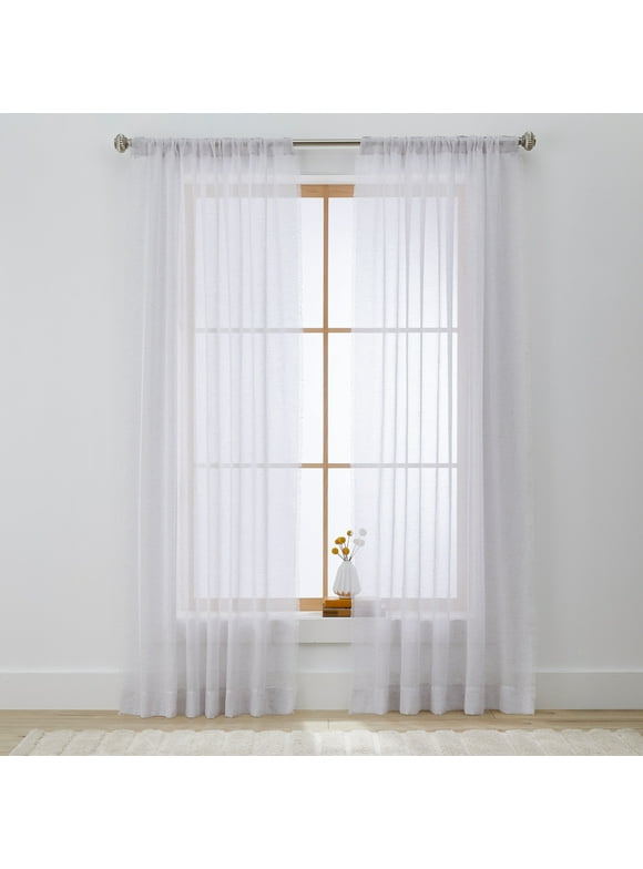 Better Homes & Gardens Solid Fringe 84"Single Curtain Panel Cream, Poly, Linen, Rod Pocket/Back tab, Sheer