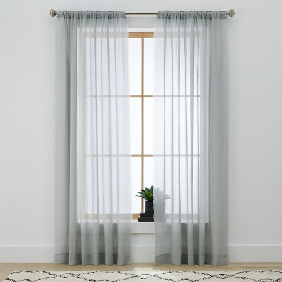 Better Homes & Gardens Solid Fringe 84"Single Panel Curtain Soft Silver, Polyester, Linen, Rod Pocket/Back tab, Sheer
