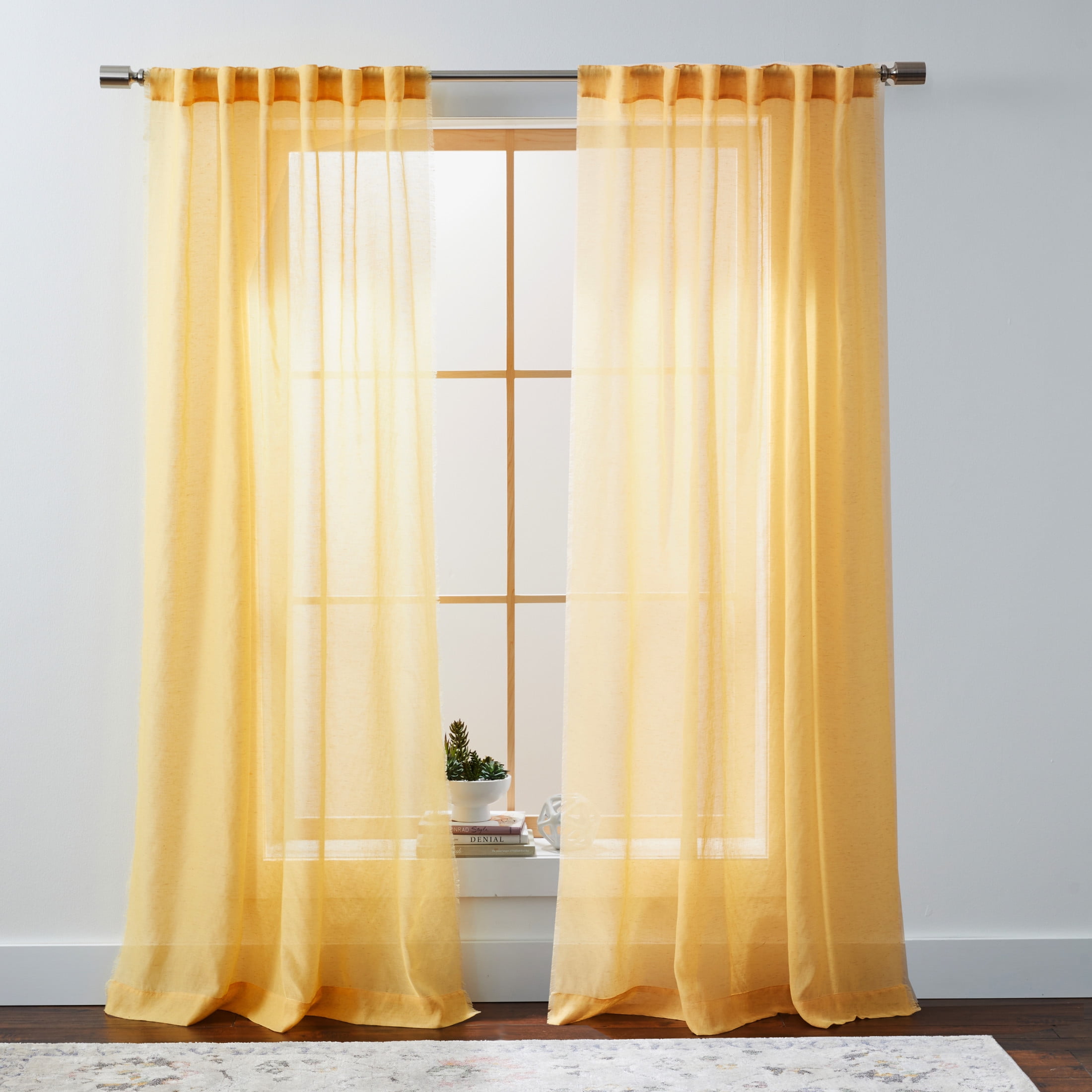 Better Homes & Gardens Solid Fringe Rod Pocket Single Curtain Panel, Golden Curry, 50 in x 108 in