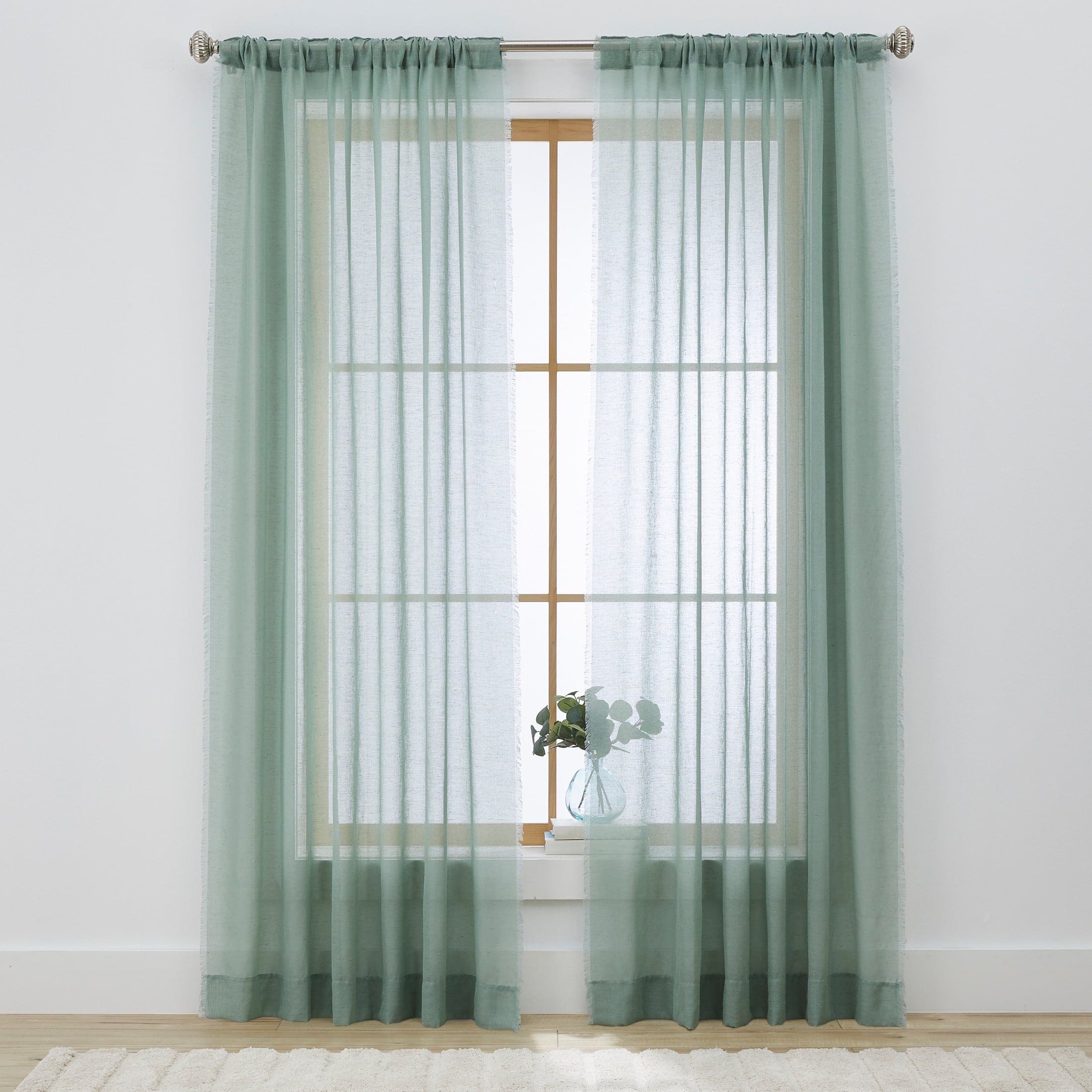 Better Homes & Gardens Solid Fringe Rod Pocket Curtain, Single Panel, Green River, 50 in W x 95 in L