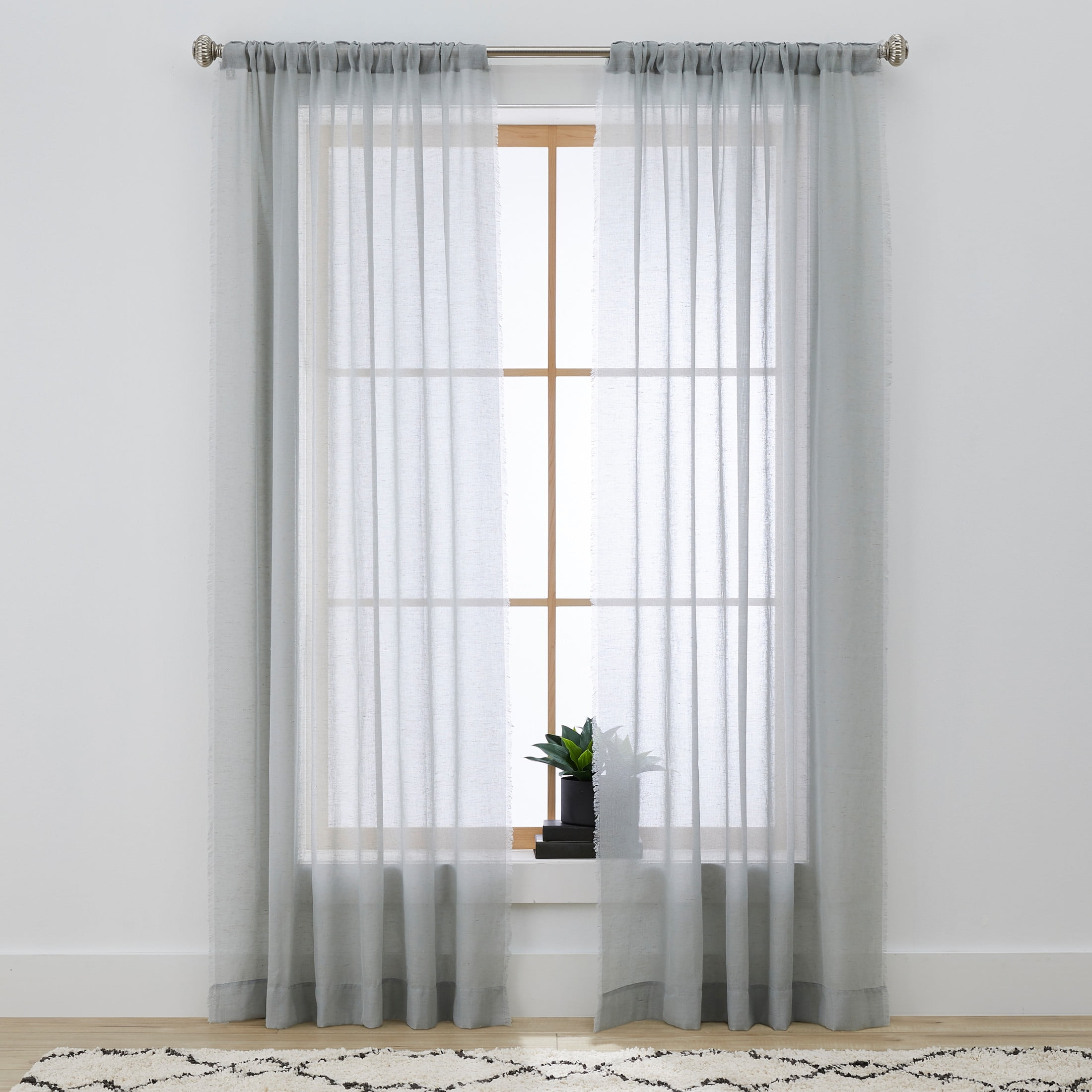 Better Homes & Gardens Solid Fringe Rod Pocket Single Curtain Panel, Soft Silver, 50 in W x 95 in L