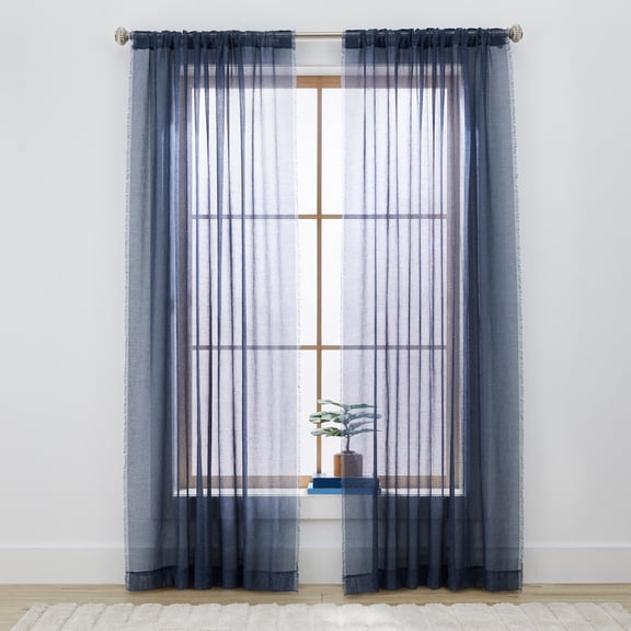 Better Homes & Gardens Solid Fringe Rod Pocket Curtain, Single Panel, Washed Indigo, 50" W x 108" L