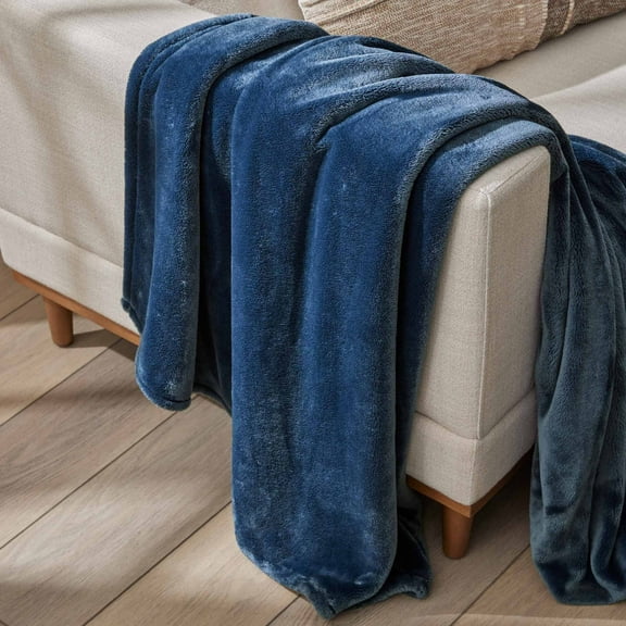 Better Homes & Gardens Solid Velvet Plush Soft Fleece Throw Blanket, Oversized, Washed Indigo