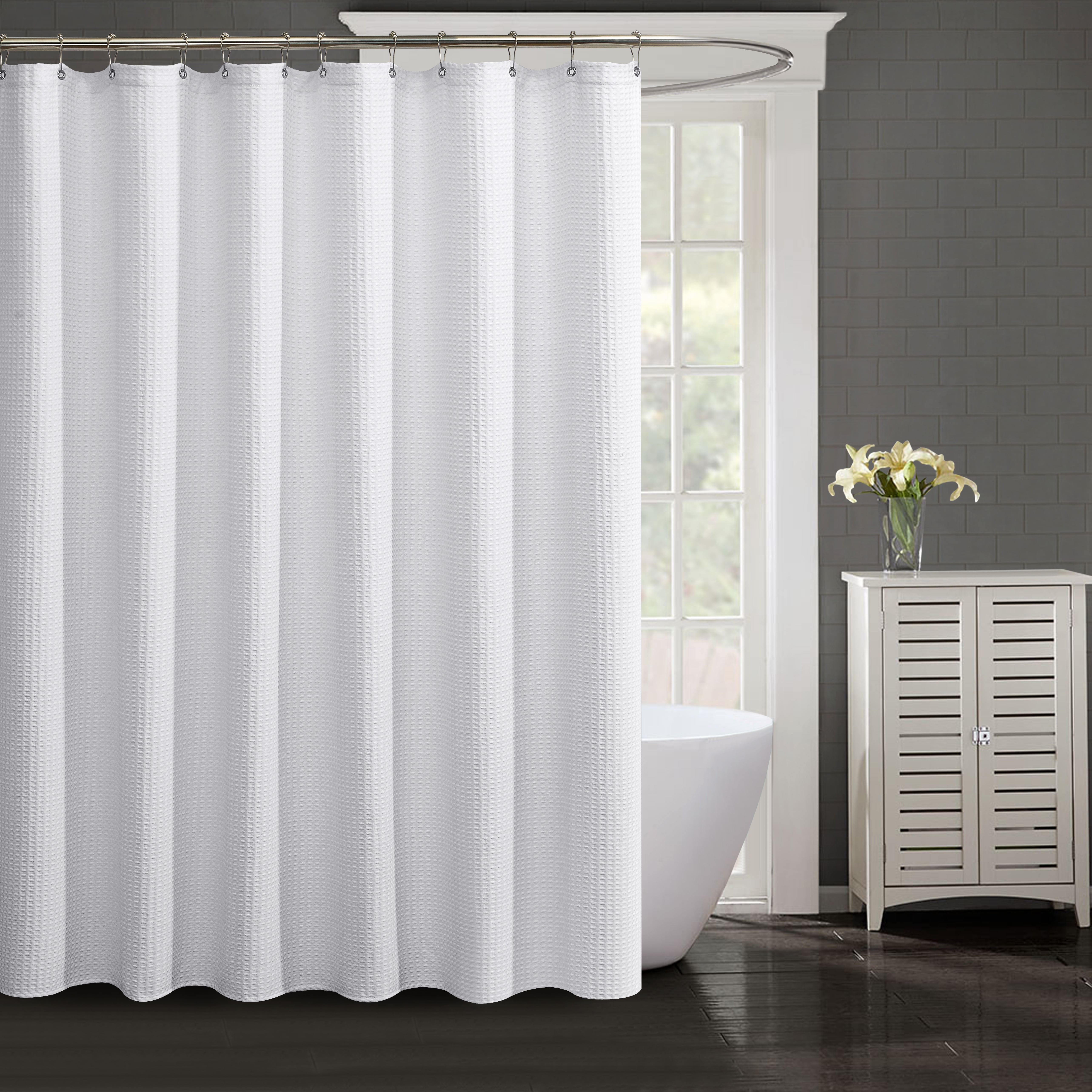 Better Homes & Gardens Solid Waffle 72" x 72" Fabric Shower Curtain, White