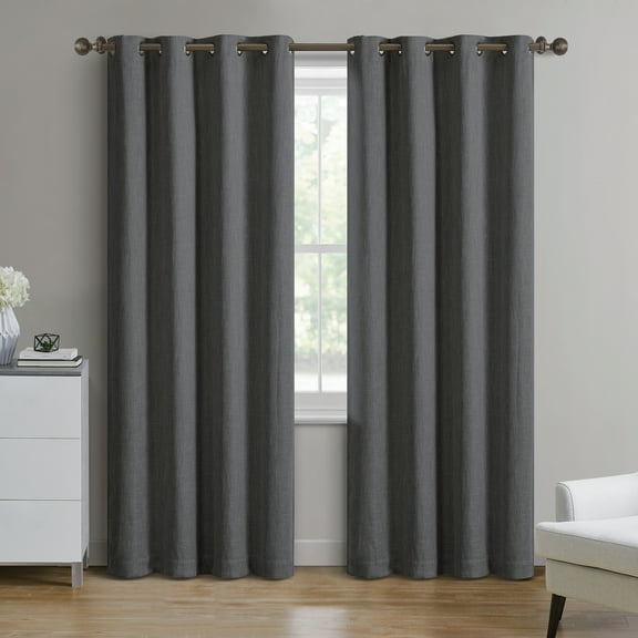 Better Homes & Gardens Solid Woven Textured Grommet Blackout Curtain Panel, 1-Piece, Gray, 50" W x 84" L