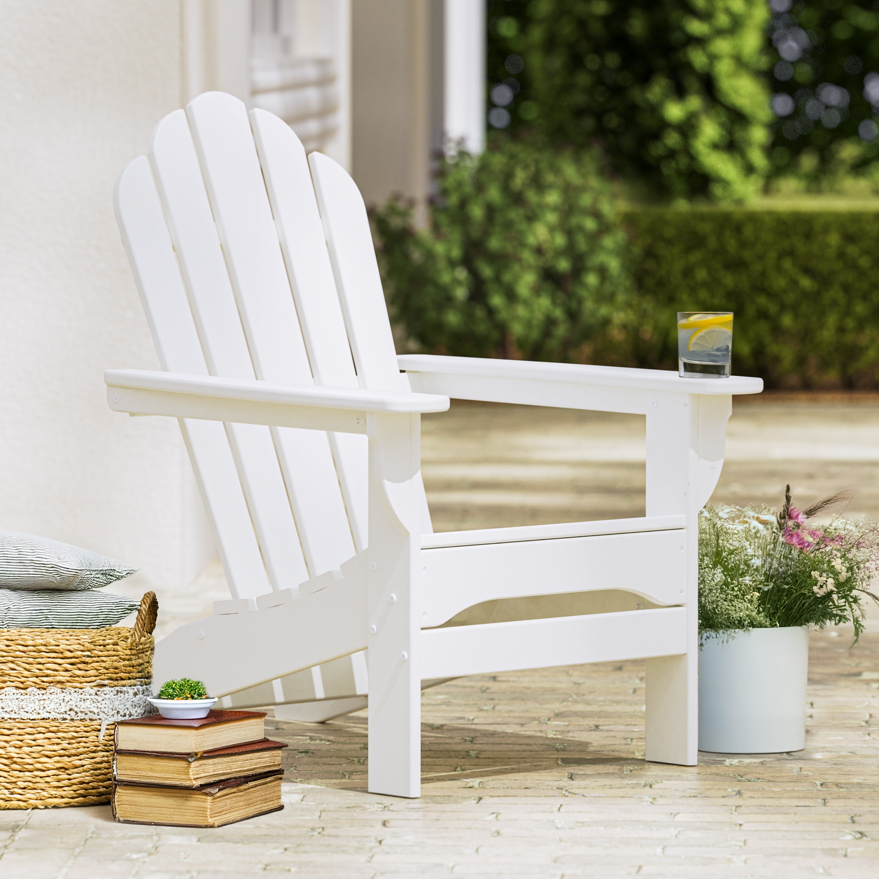 Better Homes & Gardens by POLYWOOD Southlake Outdoor Flowerback Adirondack Chair, All-Weather HDPE, Patio Seat, White