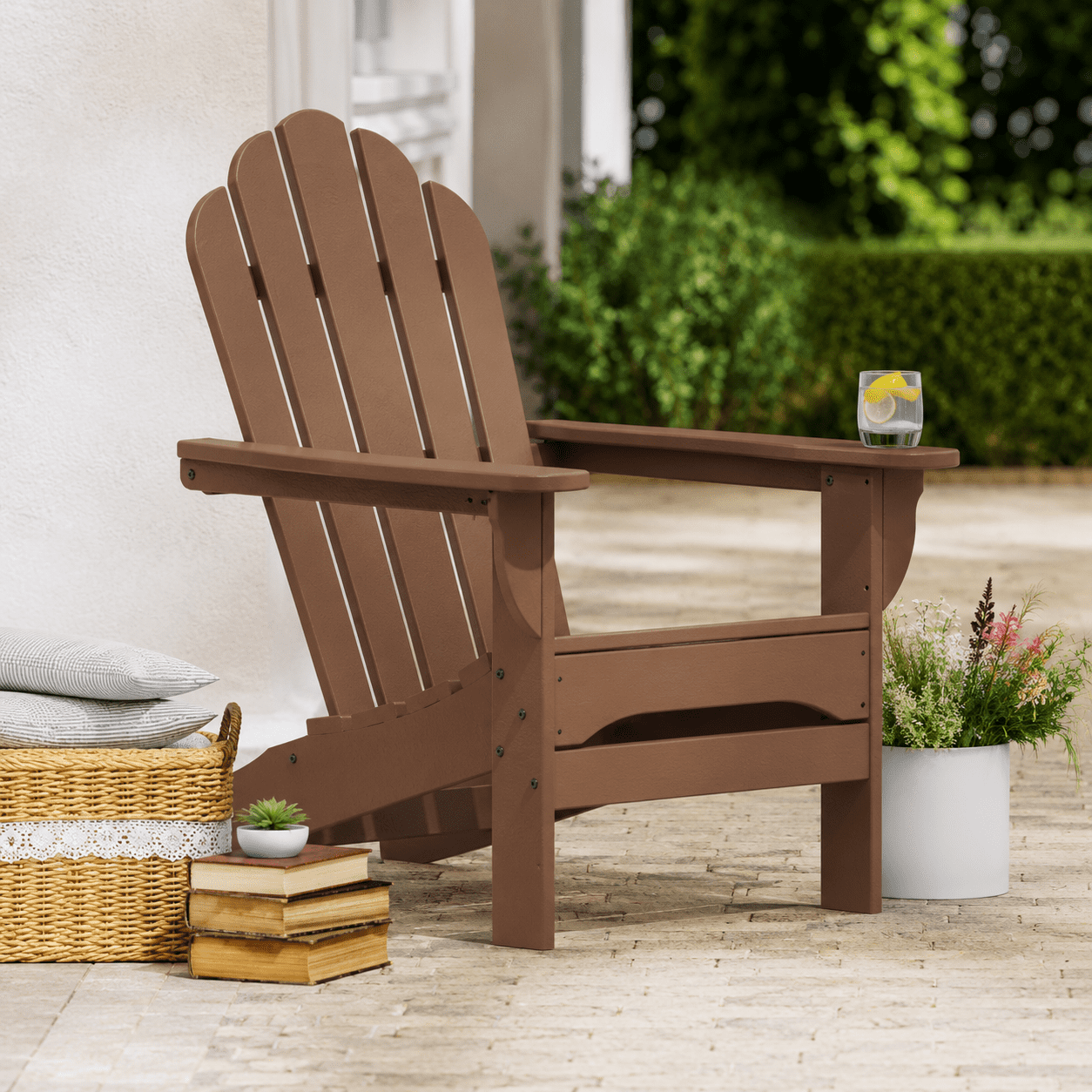 Better Homes & Gardens by POLYWOOD Southlake Outdoor Flowerback Adirondack Chair, All-Weather HDPE, Patio Seat, Teak