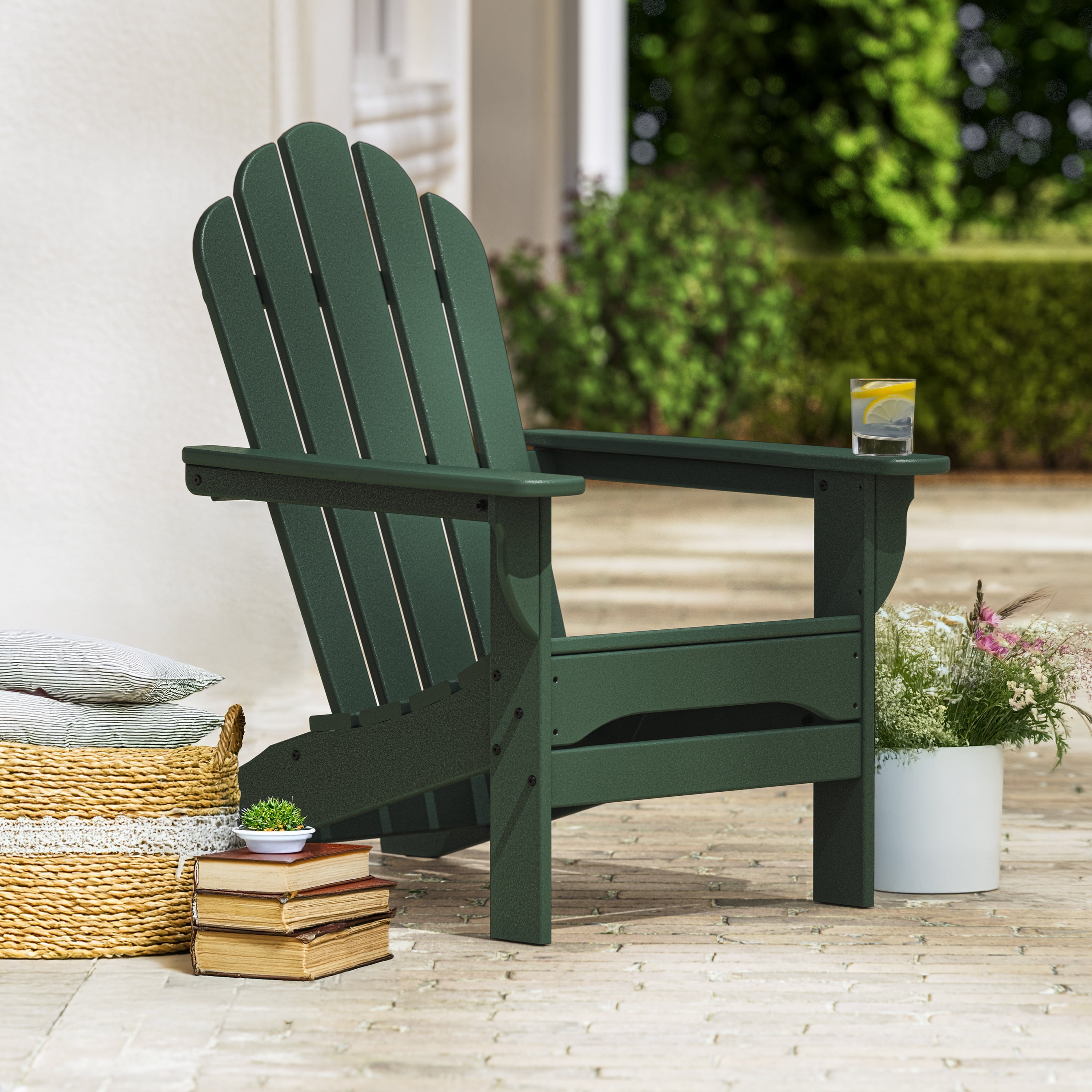 Better Homes & Gardens by POLYWOOD Southlake Outdoor Flowerback Adirondack Chair, All-Weather HDPE, Patio Seat, Green