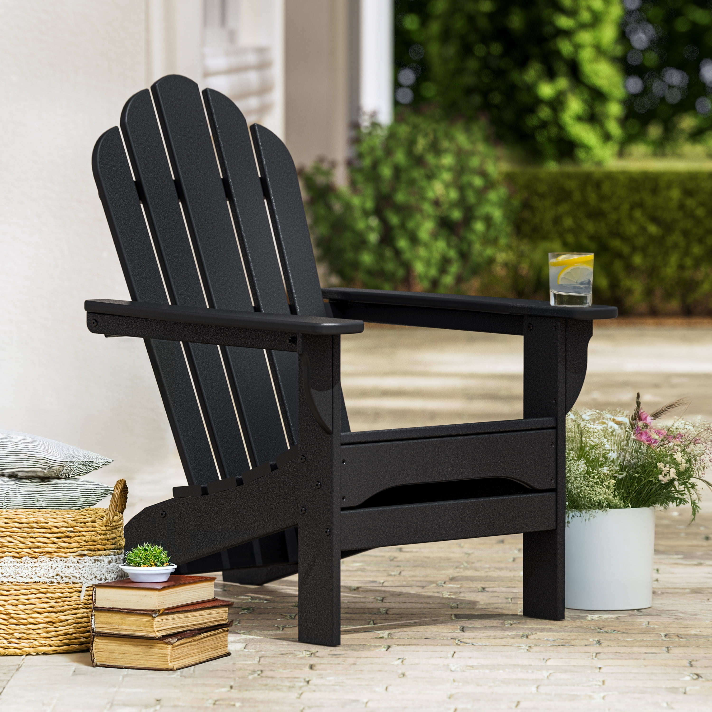 Better Homes & Gardens by POLYWOOD Southlake Outdoor Flowerback Adirondack Chair, All-Weather HDPE, Patio Seat, Black