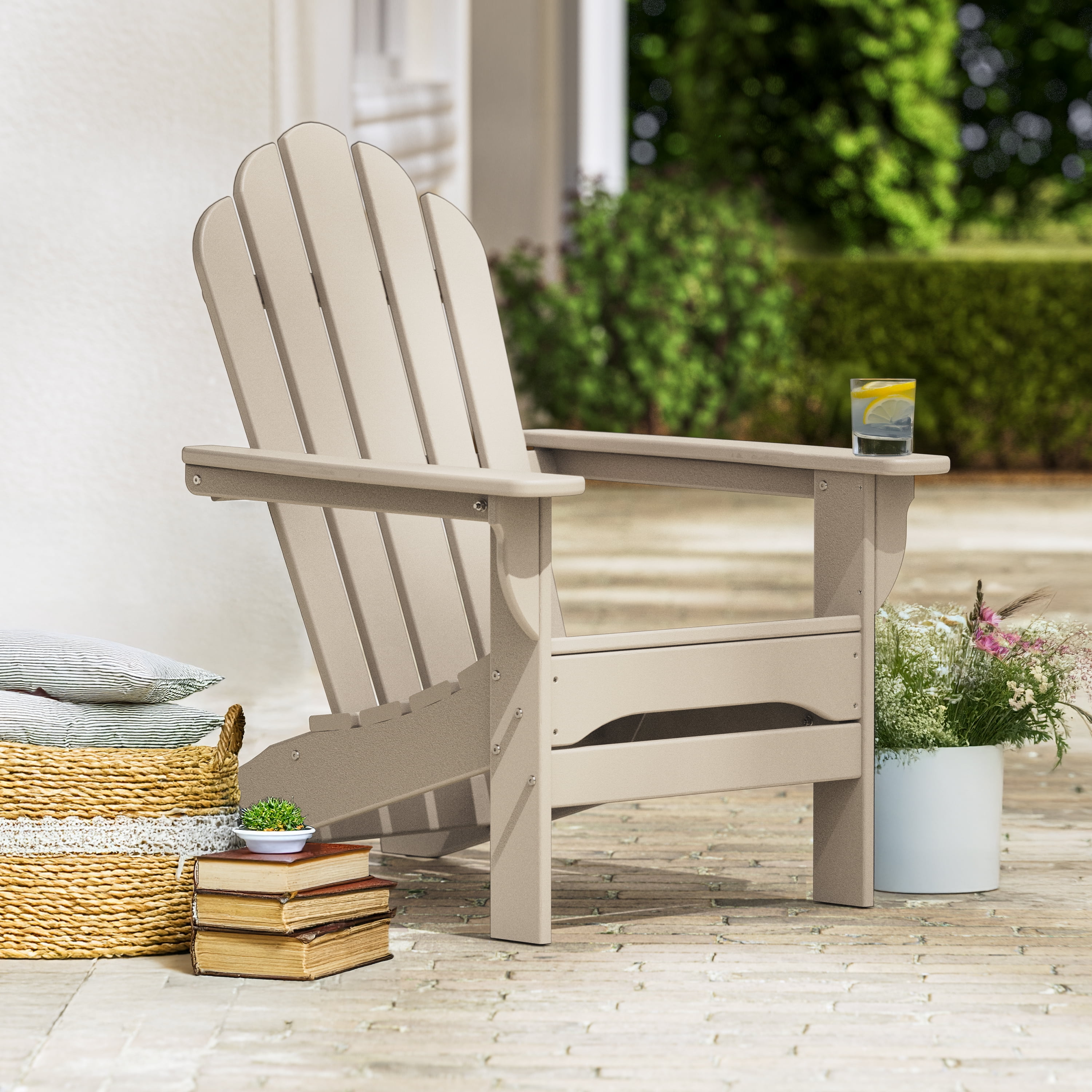 Better Homes & Gardens by POLYWOOD Southlake Outdoor Flowerback HDPE Adirondack Chair, Patio Seat, Weather Resistant, Sand
