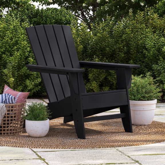 Better Homes & Gardens by POLYWOOD Southlake Outdoor Modern Adirondack Chair, All-Weather HDPE, Patio Seat, Black