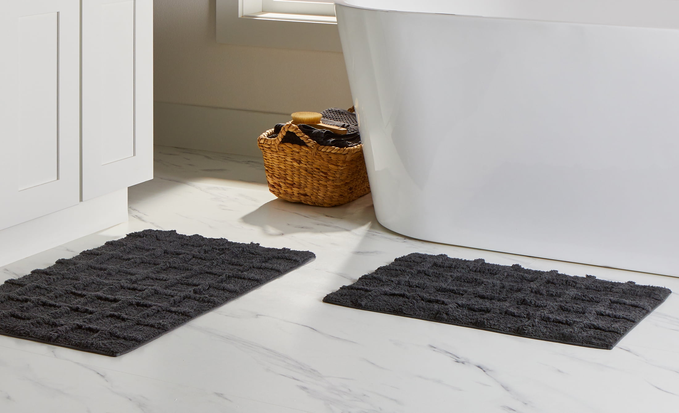 Better Homes & Gardens Gray Shadow Spa Grid 2 Piece Cotton Bath Rug Set