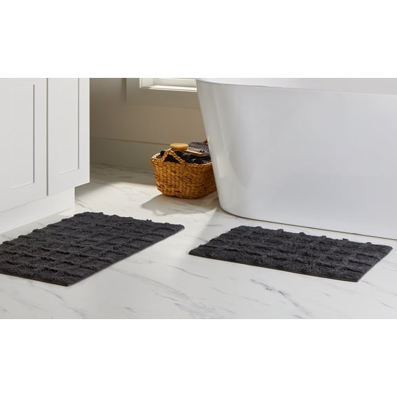 Better Homes & Gardens Gray Shadow Spa Grid 2 Piece Cotton Bath Rug Set