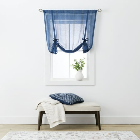 Better Homes & Gardens Specialty Stich Single Curtain Balloon Shade, Washed Indigo, 42" W x 63" L