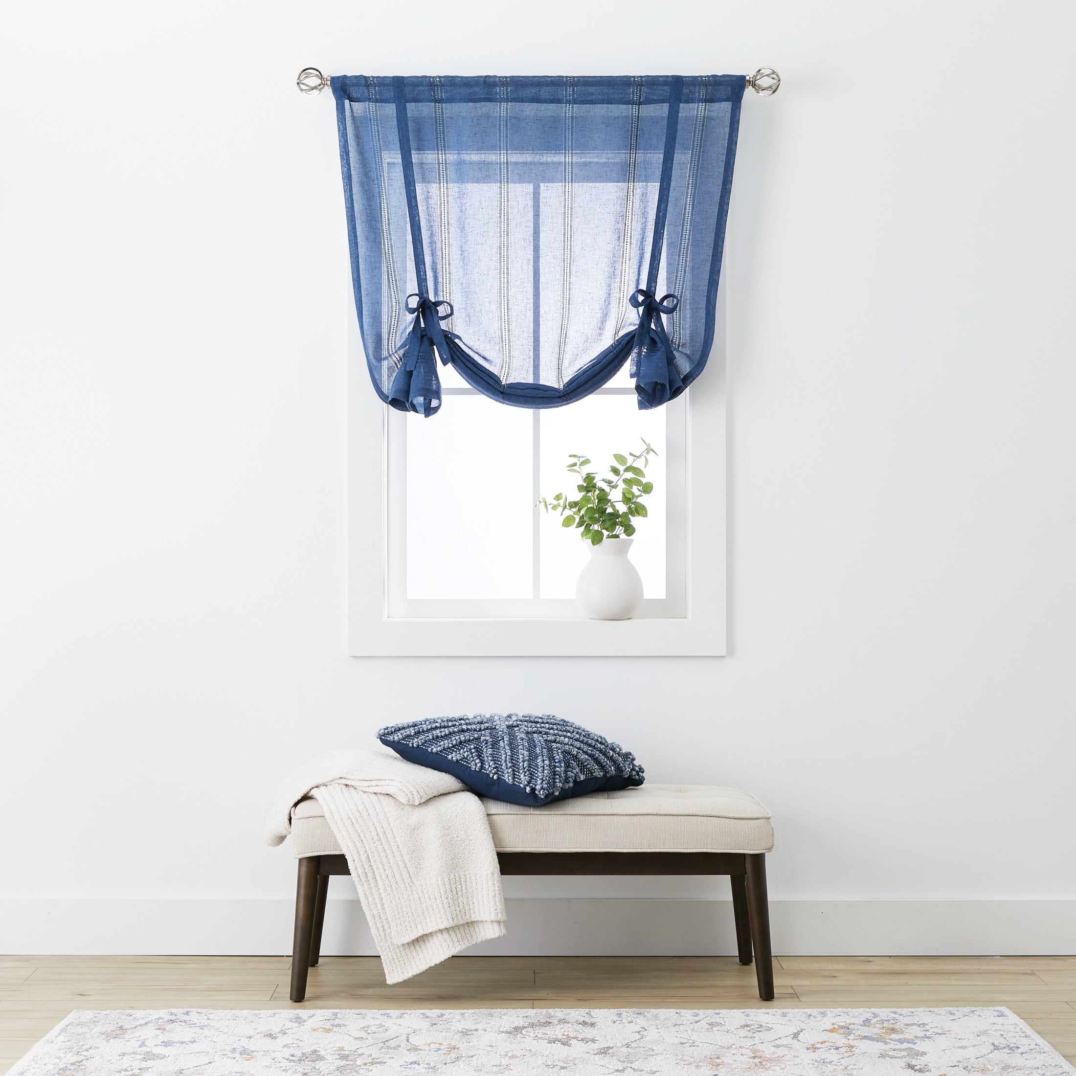 Better Homes & Gardens Specialty Stitch Single Balloon Curtain Panel Shade 63" Indigo , Recycled