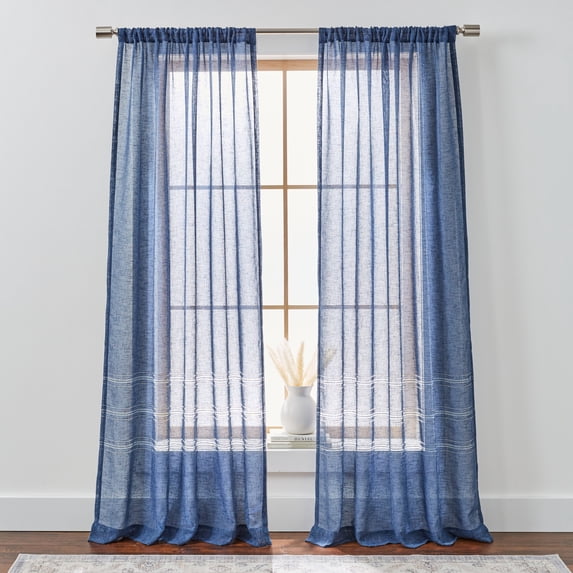 Better Homes & Gardens Specialty Stitch Single Curtain Panel, Washed Indigo, 50" W x 95" L