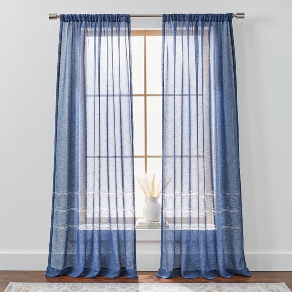 Better Homes & Gardens Specialty Stitch Single Curtain Panel, Washed Indigo, 50 in W x 95 in L